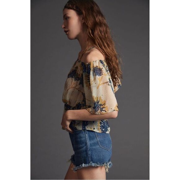 NEW Anthropologie Let Me Be Off-The-Shoulder Stappy Sheer Blouse Top Shirt Large - Picture 2 of 4